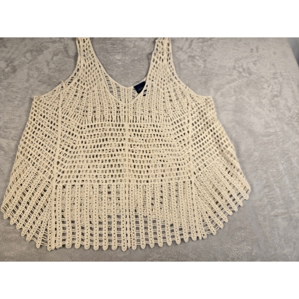 Daytrip Womens Cream Crochet Open Knit V-Neck Tank Top Size M 3217-TTK‎